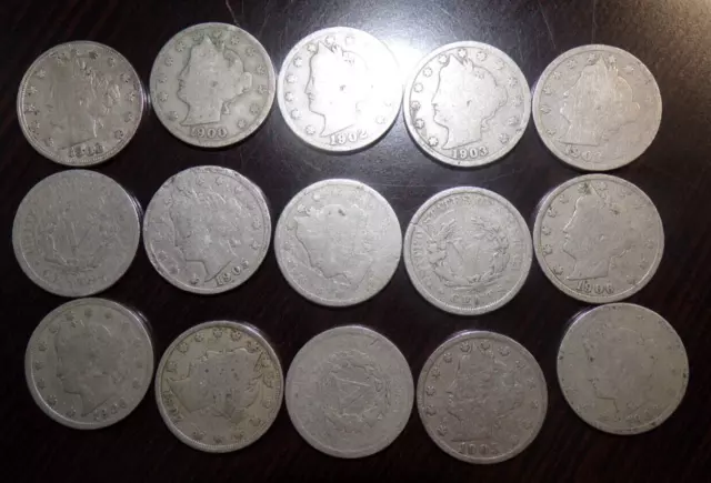 Collection of 15 Liberty Head V-nickels-Random Dates