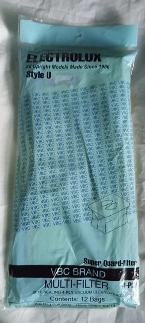 Vbc Brand Electrolux Vacuum Cleaner  Self Sealing  4 Ply Style U Upright Bags
