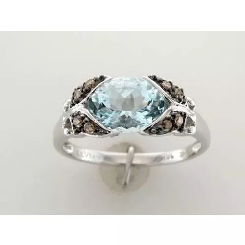 LeVian 14K White Gold Aquamarine Chocolate Diamond 1.5 cts Ring Size 4.5