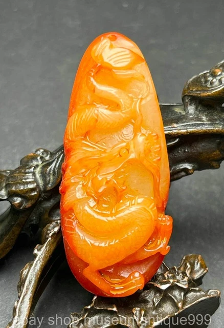 2.6" Chinese Natural Hetian Jade Nephrite Carving Dragon Beast Amulet Pendant