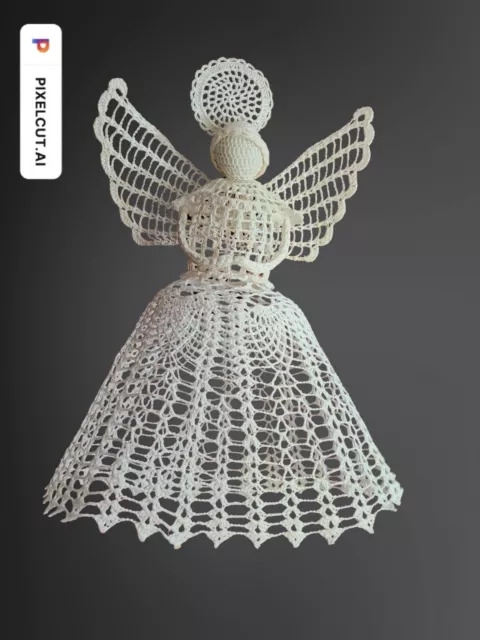 Vintage Crocheted Lace Praying Angel Christmas Tree Topper Figure Handmade 16"