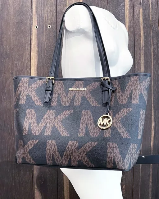 MICHAEL KORS JET Set Travel Medium Carryall Tote Bag Multi Brown Black EUR 151 59 PicClick FR