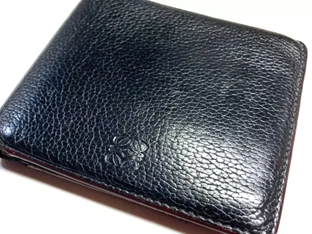 Loewe Vintage Anagram Emblem Embossed Leather Wallet Bifold Spain Black