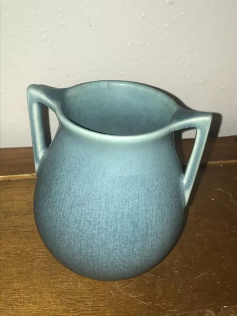 Vintage Small Blue Glazed Rookwood Marked 1935 Double Handled Vase – 4.5 inches