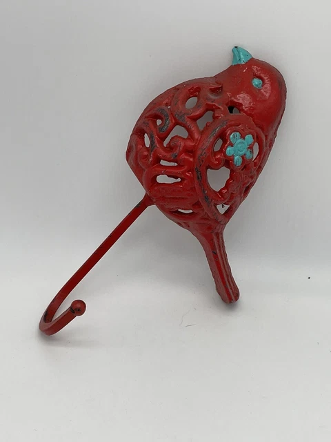 Filigree Bird Single Wall Hook Cast Iron Key Towel Coat Hanger Brown