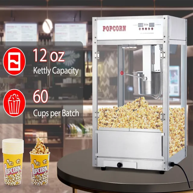 Commercial Popcorn Machine Maker Popper 12 Oz 60 Cups 1500W With Digital Display