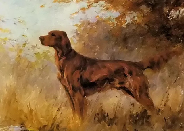 Oil painting percival leonard rosseau - a red setter animal dog in landscape art
