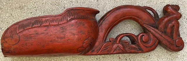 Carved Wooden Teak Red Lacquer Rice Scoop Monkey Burmese Myanmar 18"