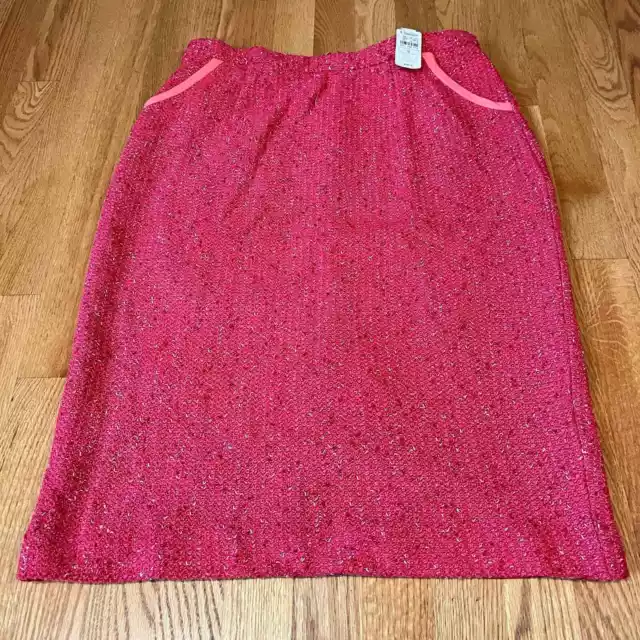 New St. John Couture Pink Knit Textured Skirt Pockets Sz 10 MSRP $795