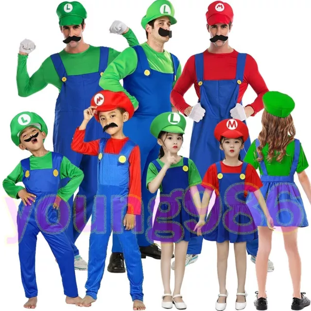 Costume di Halloween da Uomo Adulto Super Mario e Luigi Idraulico Fratelli S-XL