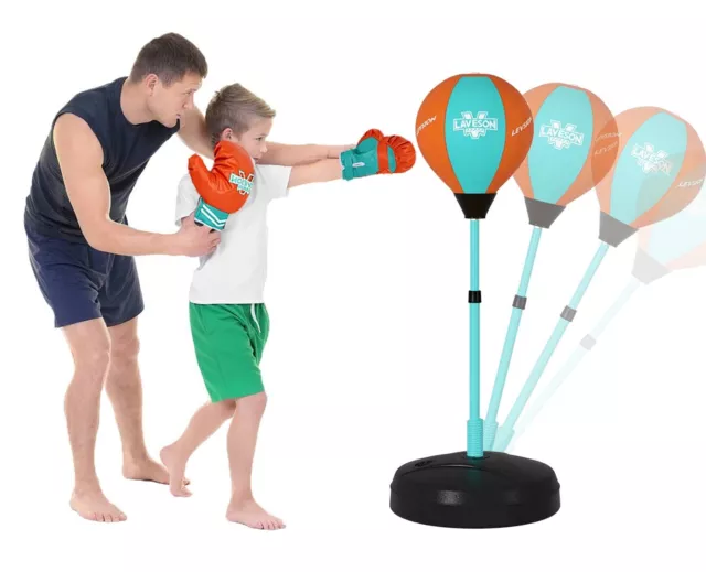 Kids Freestanding Punching Bag for Boxing Gloves Adjustable with Stand Set Toy