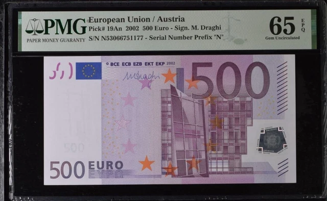 GEM UNC 500 Euro Austria European 2002 Draghi P-19an PMG 65 EPQ N53066751177 GEM UNC 500 Euro Austria European 2002 Draghi P-19an PMG 65 EPQ N53066751177