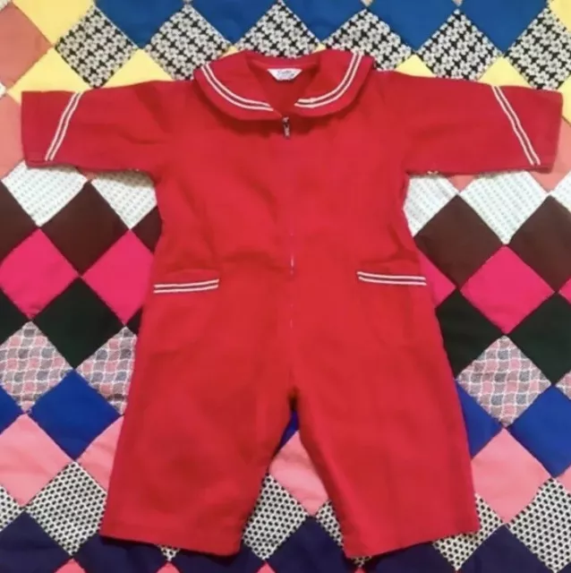 Vtg 60s Toddler / Baby Red Romper by Randy’s Diaper Jeans Retro Baby Outfit