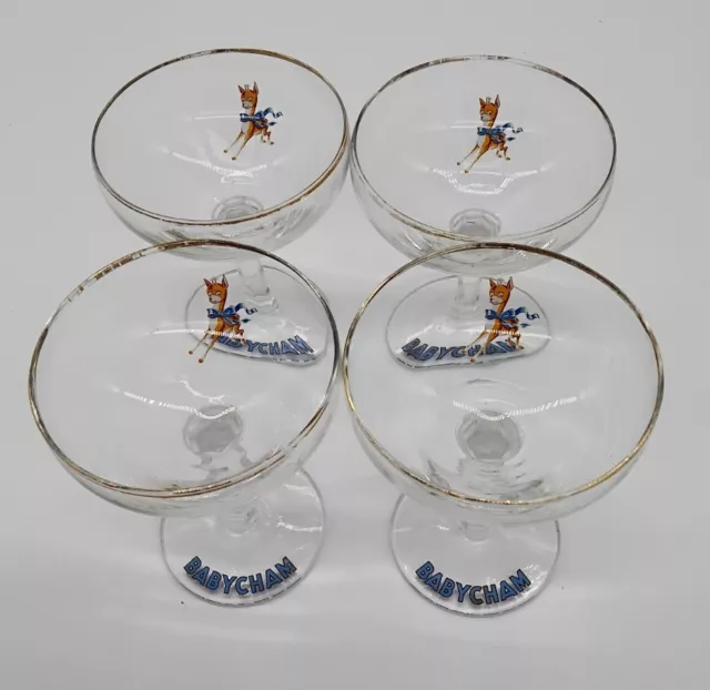 Vintage Babycham Glasses Retro Set of Four 4 Fawn Logo Babysham