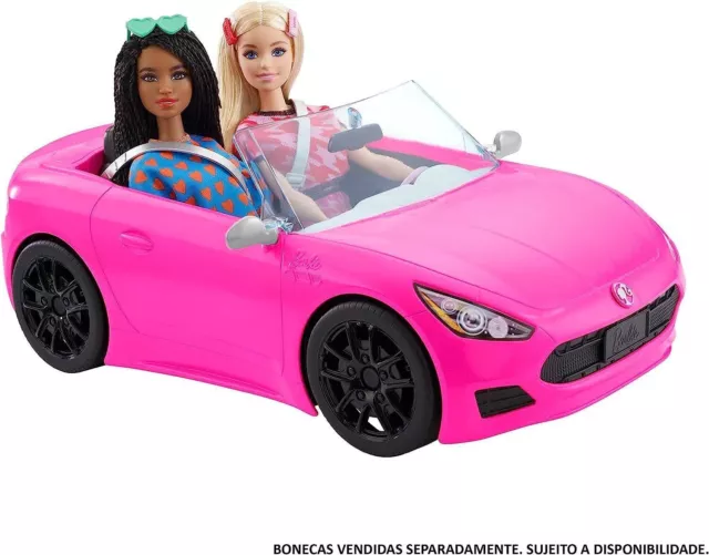 Coche de juguete Barbie, rosa brillante convertible de 2 plazas con cinturones de seguridad y ruedas rodantes 2