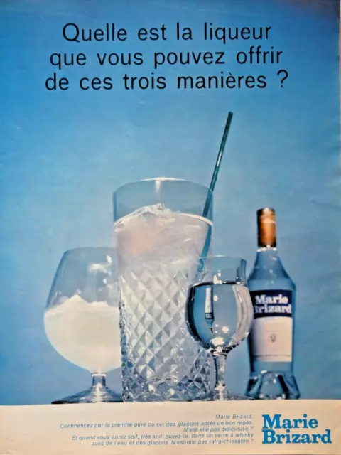 Publicité De Presse 1967 Liqueur Marie Brizard Boire Pure Ou Avec Des Glaçons