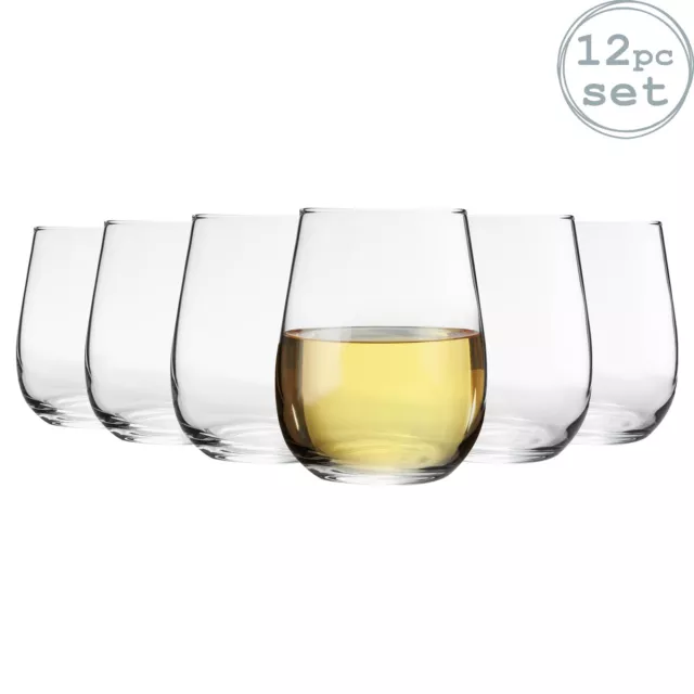 12x Gaia Stemless White Wine Glasses Modern Glass Goblets Tumblers 360ml