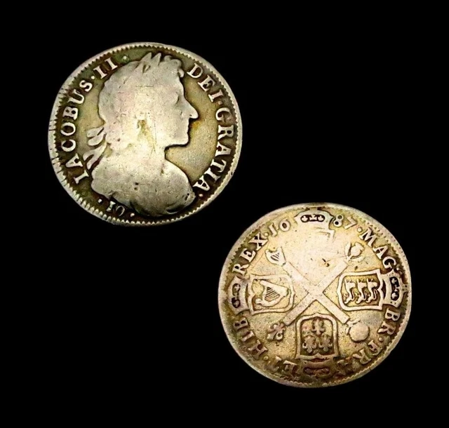 W684: 1687 James VII Scottish Silver Ten Shillings, Spink 5641 W684: 1687 James VII Scottish Silver Ten Shillings, Spink 5641