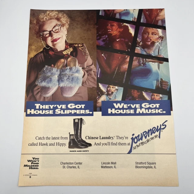 Journeys Store 1991 Vintage Print Ad 9.5"x12" Chinese Laundry boots Mildred