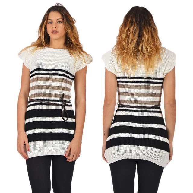 Maglione Donna Pullover a Righe Lungo Vestito Corto Maglioncino Maxi Pull Maglia