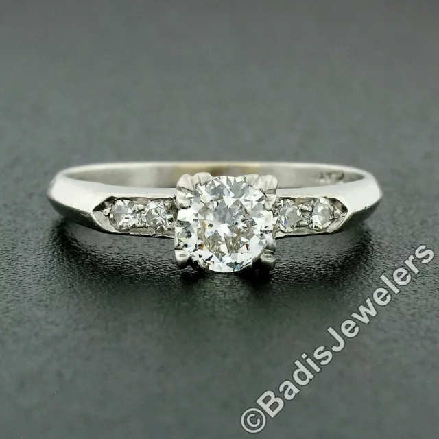 Antique Platinum Old European Diamond Solitaire w/ Accents Engagement Ring 2