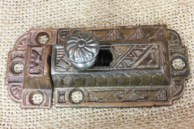 Old Cabinet Catch Cupboard Latch Copper Rustic Cast Iron Vintage 3 1/8” Pinwheel
