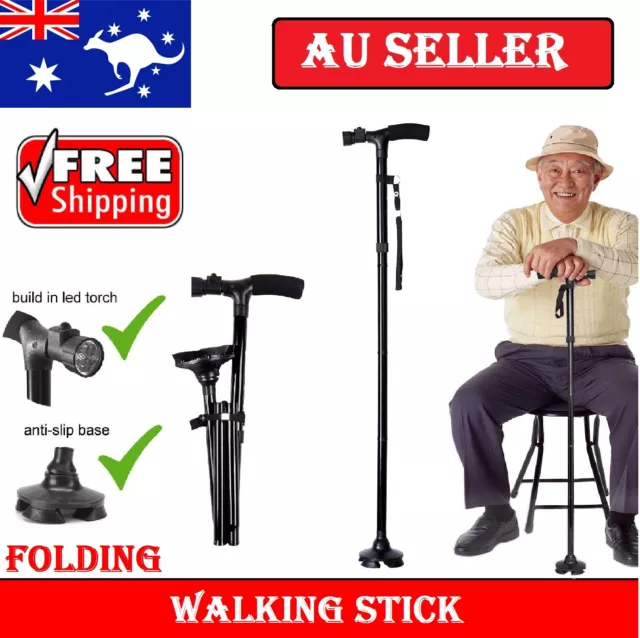 Lightweight Walking Cane Folding Stick Walker With LED Light Adjustable Handle