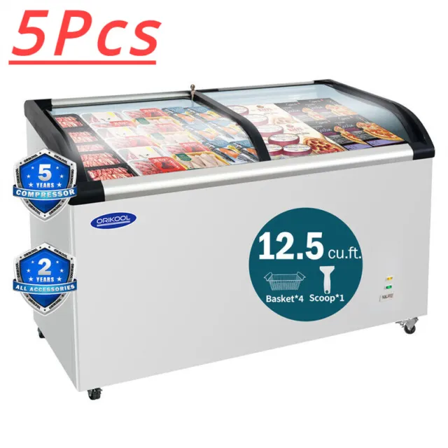 5Pcs Island Freezer Supermarket 15.7 Cu.ft Glass Sliding Door Horizontal Cooler