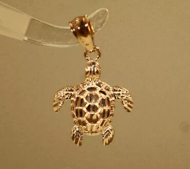 14.5MM SOLID 14K Rose Gold Sparkly Diamond Cut Hawaiian Honu Turtle ...