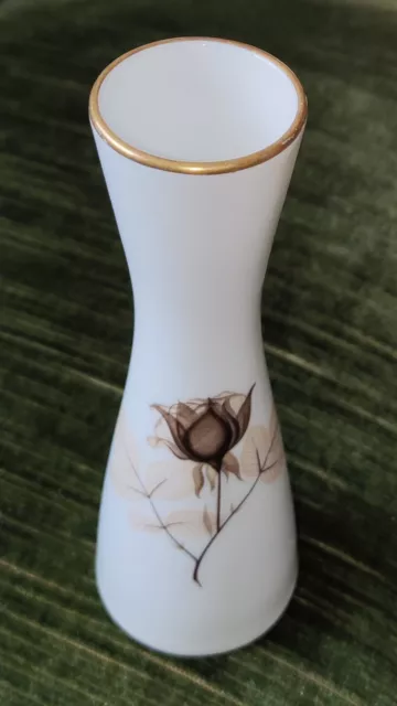 kleine Porzellan Vase von Rosenthal mit Blumenmotiv und Goldrand Studiolinie