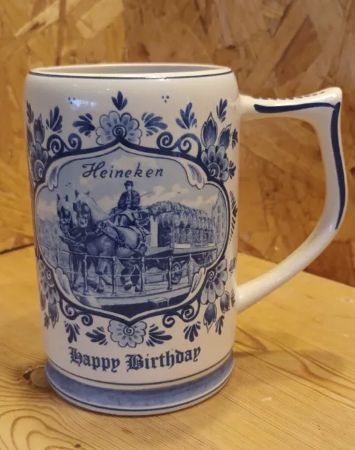 Vintage Dutch Heineken Beer Stein Tankard Delft Blue Mug Holland Ale Pub Windmil