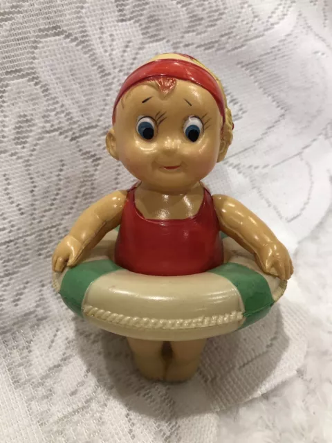 Vintage Celluloid Swimmer Boy In Swimming Ring Rattle Toy Made in Occupied Japan