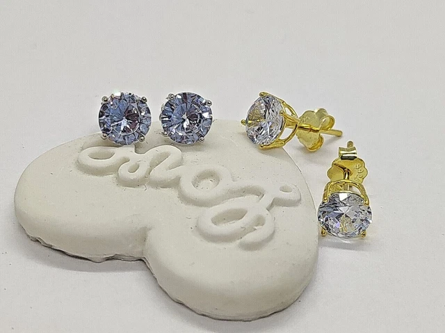 Punto Luce Orecchini Lobo Argento 925 Placcati Oro Giallo Con Zirconi - Diametro 6 Mm - Unisex Donna Uomo