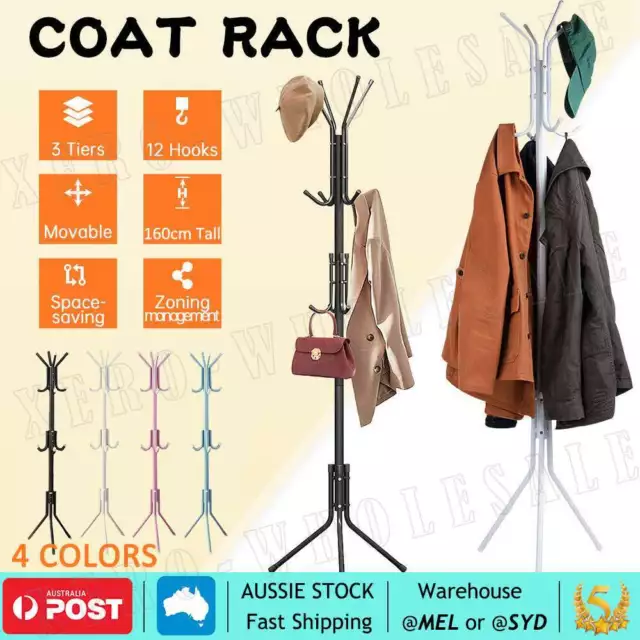 12 Hooks Coat Clothes Cloth Rack Hat Umbrella Stand Tree Hanger Hook Carbon Stee