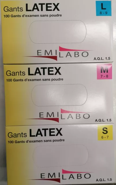 GANTS D'EXAMEN LATEX SANS POUDRE TAILLE XL (9/10) - boite de 100