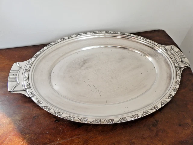 Plateau De Service Ovale En Métal Argenté - Made In France, Style Christofle, Occasion