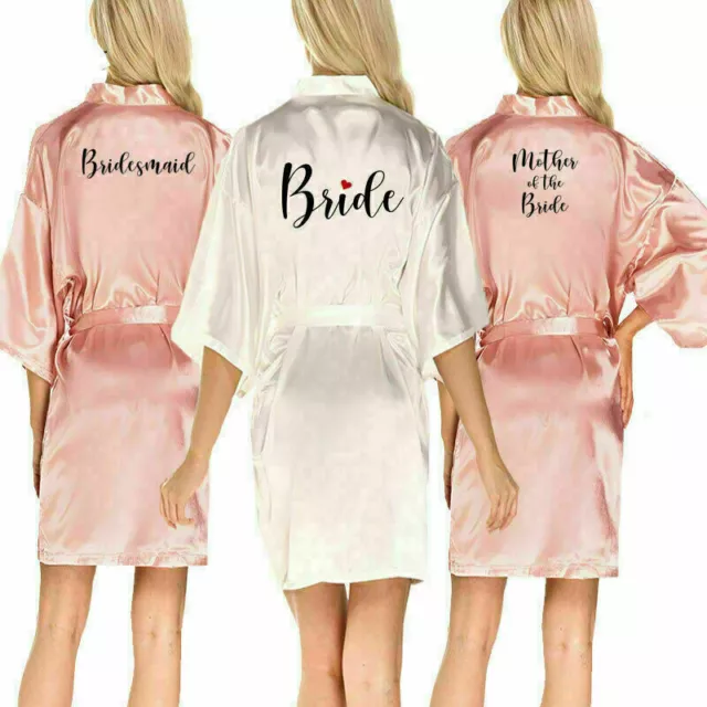 Personalised Wedding V Neck Satin Robe Sleepwear Kimono Bride Bridesmaid Gown