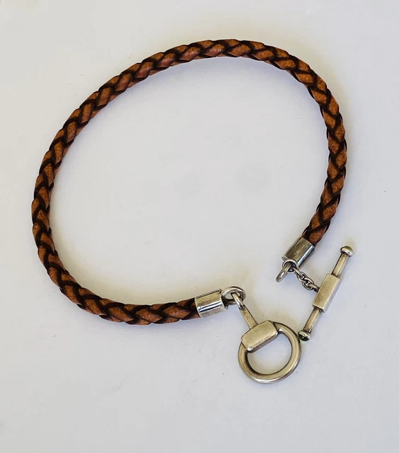 Vintage Southwestern Sterling Silver Snaffle Horse bit Braided Leather Necklace