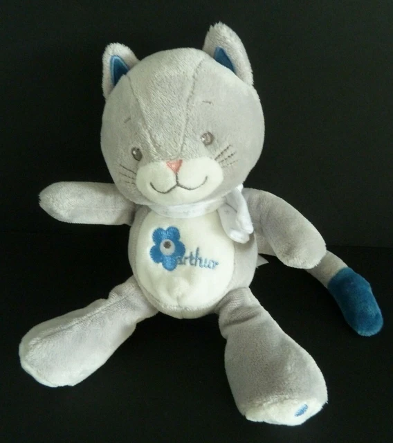 B6. Doudou Peluche Arthur Et Lola Bebisol Chat Gris Bleu Echarpe Etoile Ttbe