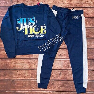 NWT Justice Girls Winter Outfit Set Logo Crewneck Sweatshirt And Joggers Size 10