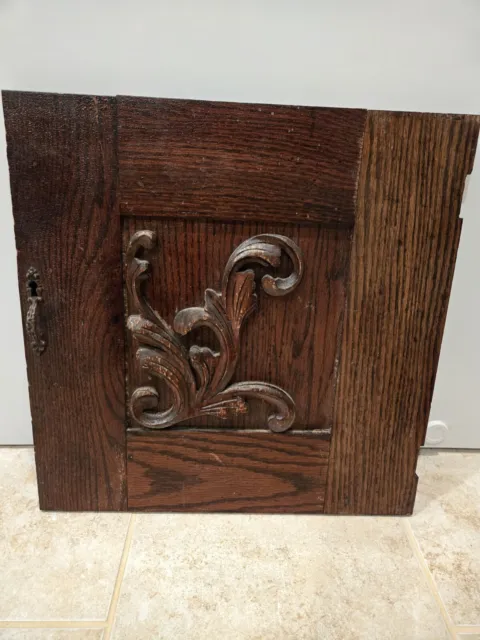 Antique Wood Architectural Salvage Carved Cupboard Door Hardware Oak Repurposed