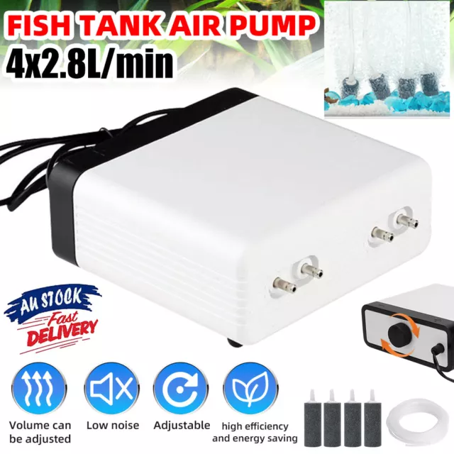 Silent Air Pump Large Aquarium Fish Tank Pump Hydroponic Oxygen 4 Outlet 8W Pump