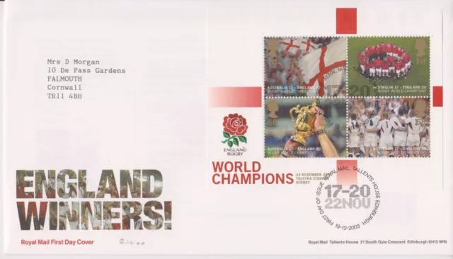 Gb Royal Mail Fdc First Day Cover 2003 Rugby Winners Sheet Tallents