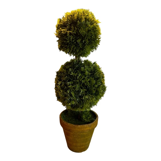 Small 2-Tier Ball Topiary Tree In Clay & Moss Colored Paper Mache Pot  5” x 14”