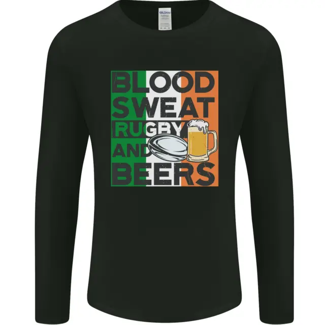 T-shirt a maniche lunghe Blood Sweat Rugby and Beers Ireland divertente da uomo