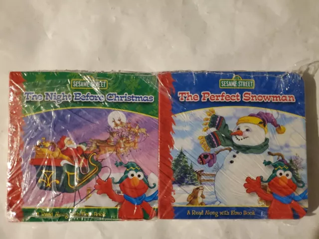 2 Sesame Street Holiday Christmas Mini Board Books A Read Along Elmo 4"x4" Lot