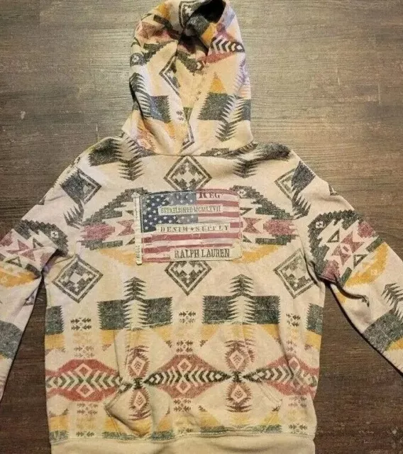 Polo Ralph Lauren Denim Supply Hoodie USA AMERICAN FLAG Medium J010