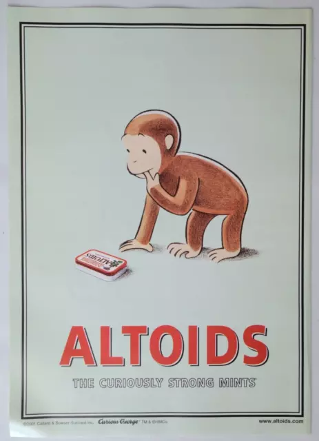 Curious George Monkey Altoids Mints Glossy Stock New Yorker 2001 Ad 7.5x10.5"