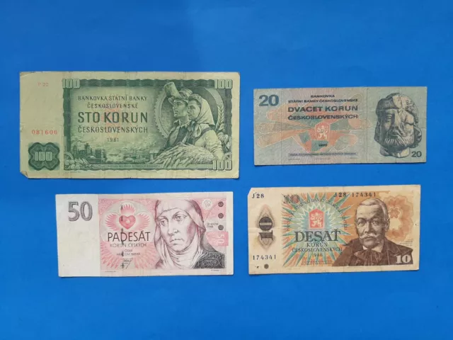 1 x 10+20+50+100 Korun Tschechoslowakei / Geldschein Banknote von 1961/70/86/93