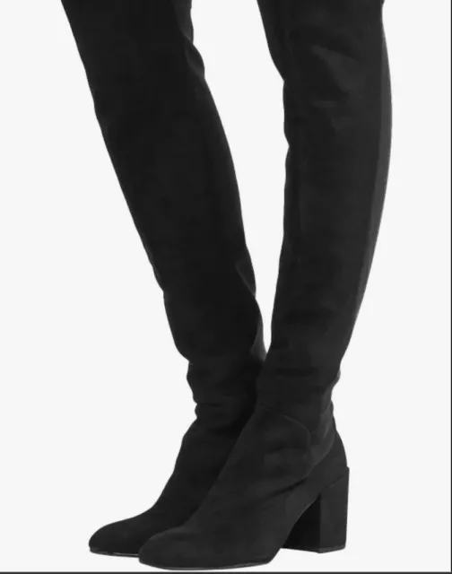 Stuart Weitzman Black Suede Halftime Stretch-Crepe Over-The-Knee Boot. Size 7